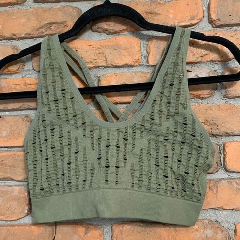 VS Victoria's Secret Sports Bra Size Large Green‎ Mesh Seamless Strappy Pullover
